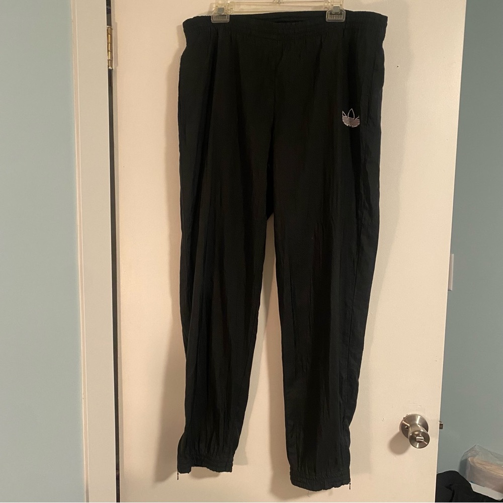 Vintage Adidas Track Pants Mens M Black Trefoil Windbreaker Joggers 80/90s Gym